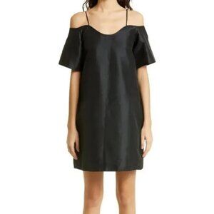 Ganni Black Cold Shoulder Taffeta Trapeze Dress
